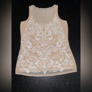 UEC EXPRESS BLUSH RACERBACK SCOOP NECK TANK WITH WHITE SEQUINS DETAILS SZ S